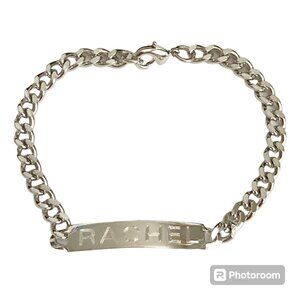 Vintage Name ID Bracelet RACHEL Silver Tone Rhodium Plated 7.5" Girls Teen 90's